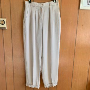 100% Silk Wide Leg Trousers in Light Gray Beige Off-White from Jones New York